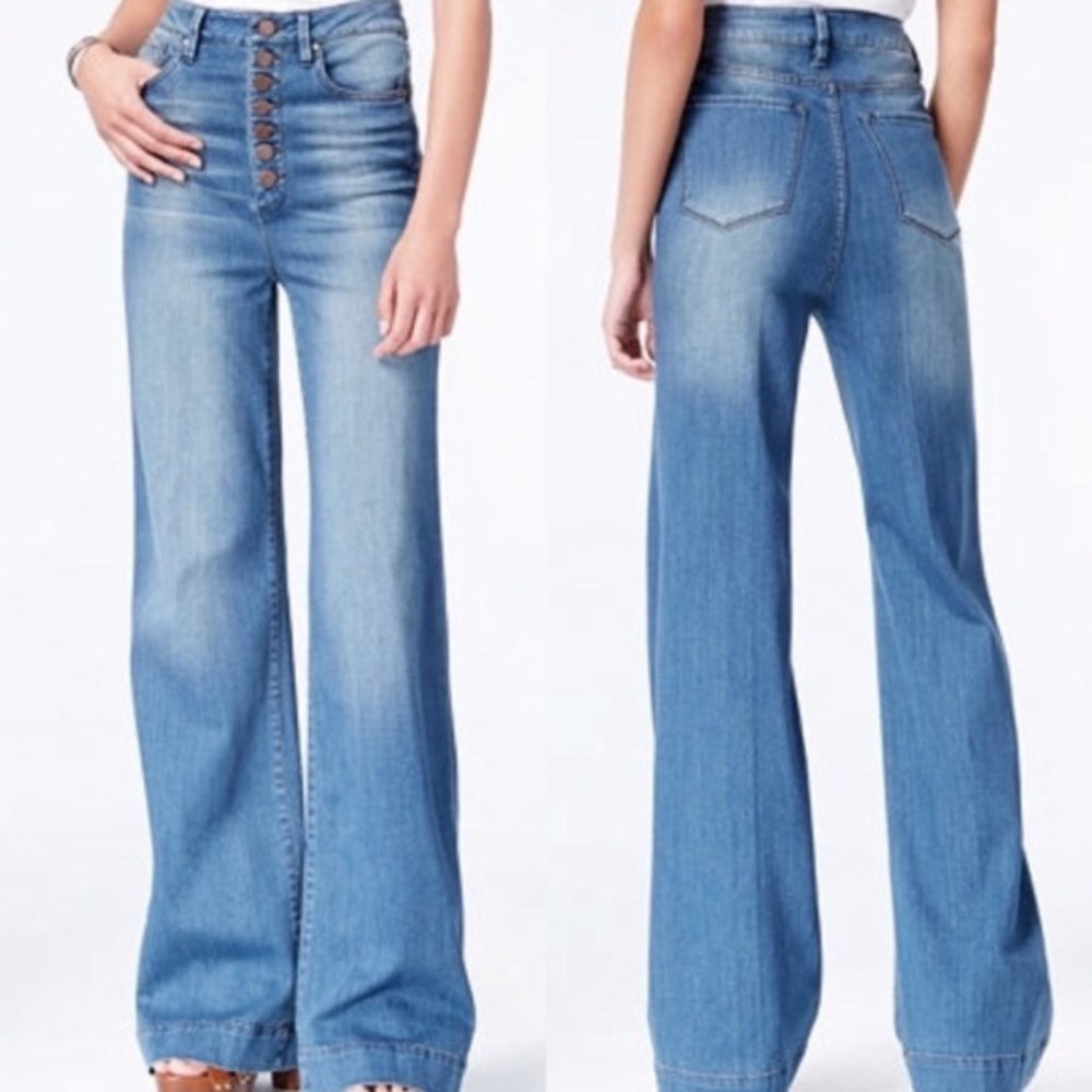 ISO Rachel Roy High Rise Button Fly Wide Leg Jeans